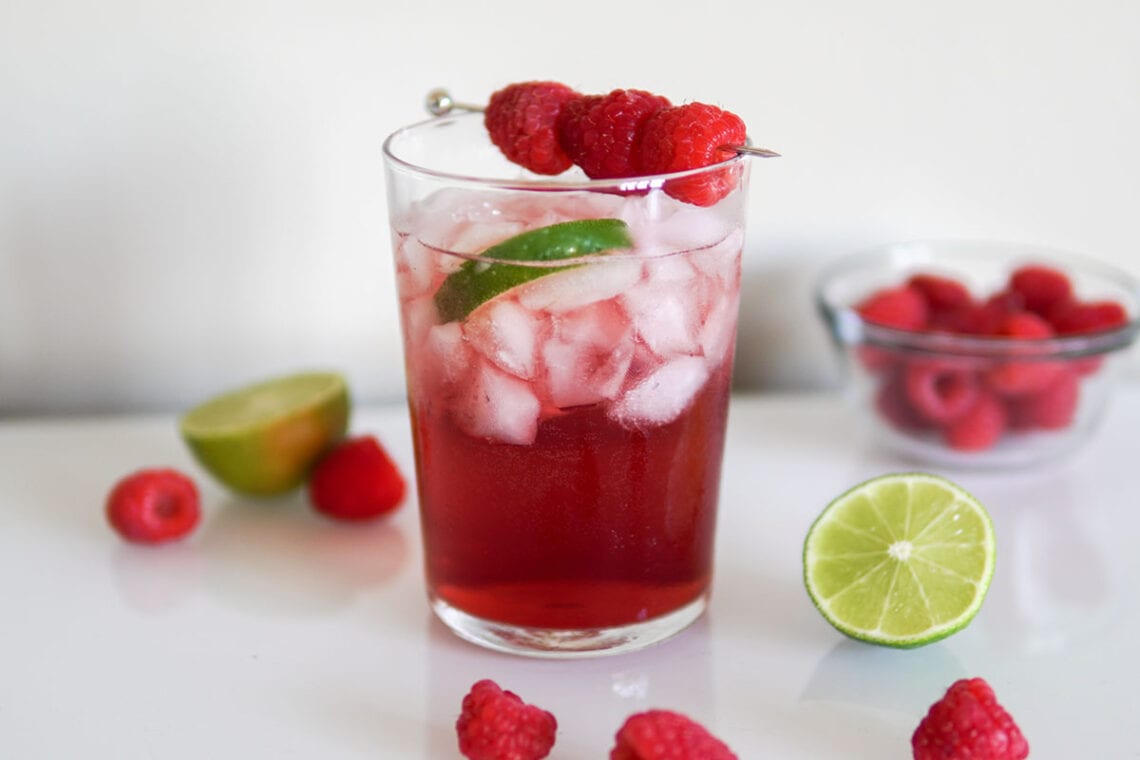 Raspberry Vodka Cocktail with Raspberries and Lime