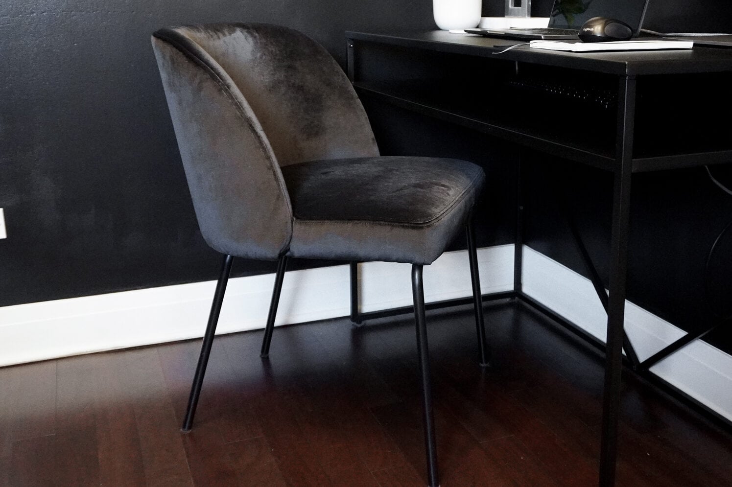 Interior Define Graham Chair Black Velvet Black Legs