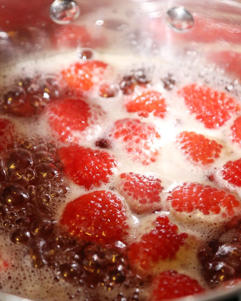 Raspberry simple syrup boiling