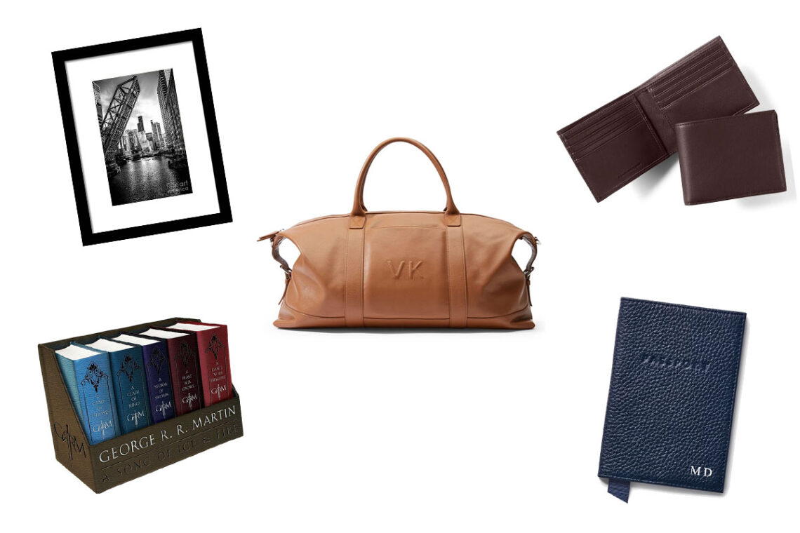 3rd Anniversary Gifts Leather Wallet, Passport Cover, Duffle, Book set and Art